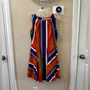 BB Dakota Blue White Orange Striped Fit Flare Sleeveless Rodeo Dress  Sz 4